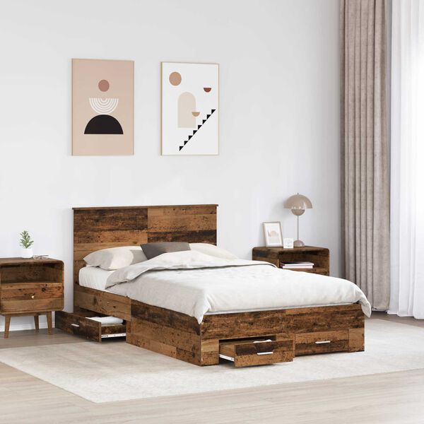 vidaXL Bed Frame with Headboard Old Wood 120 x 190 cm Engineered Wood