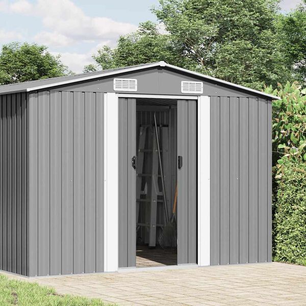 vidaXL Garden Shed 257x489x181 cm Metal Grey