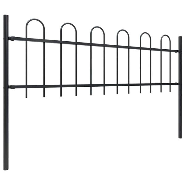 vidaXL Garden Fence with Hoop Top Steel 1248x60 cm Black