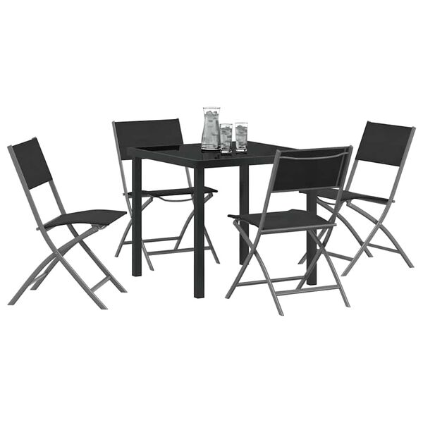 vidaXL Garden Dining Set Folding 5 pcs Black Powder-Coated Steel