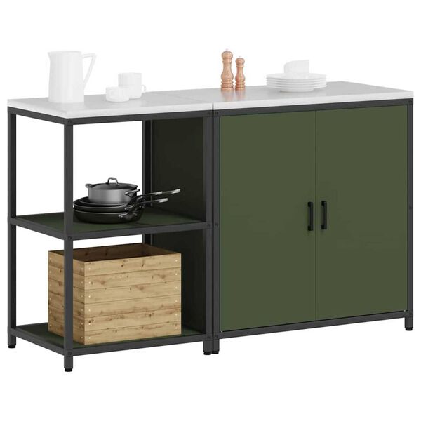 vidaXL Kitchen Storage Set with Shelf 2 pcs Olive Green Steel