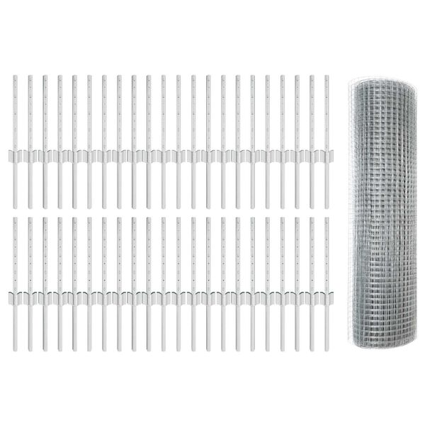 vidaXL Fence with Post Silver 0.4 x 100 m Steel