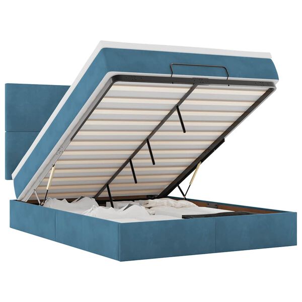 vidaXL Ottoman Bed with Mattresses Dark Blue 140x190cm Velvet
