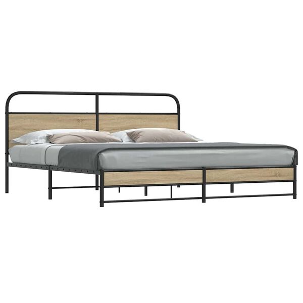 vidaXL Metal Bed Frame without Mattress Smoked Oak 200x200 cm