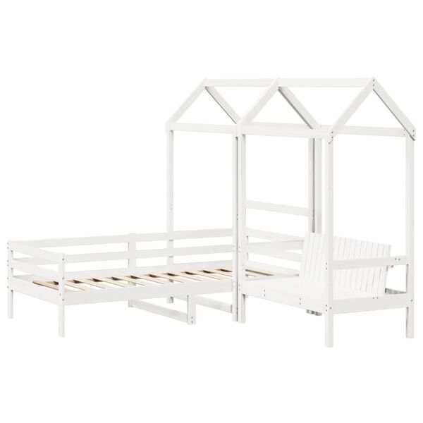 vidaXL Day Bed and Bench Set with Roof without Mattress White 90x190 cm Single