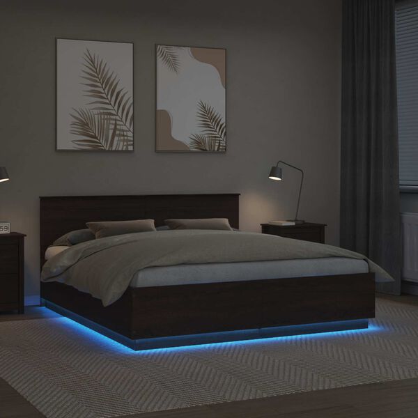 vidaXL Bed Frame with Headboard Brown Oak 200 x 200 cm Engineered Wood