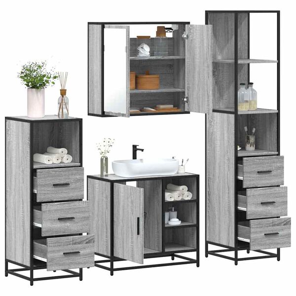 vidaXL 4&nbsp;Piece Bathroom Furniture Set&nbsp;Grey Sonoma Engineered Wood