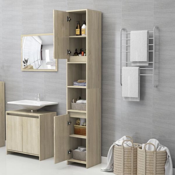 vidaXL Bathroom Cabinet Sonoma Oak 30x30x183.5 cm Engineered Wood