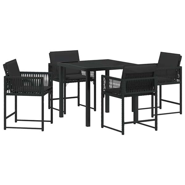 vidaXL Garden Dining Set 5 pcs Black Poly Rattan