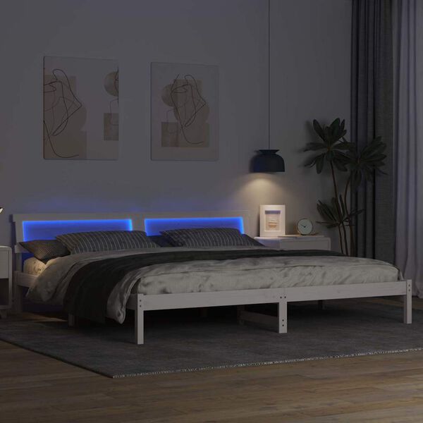 vidaXL Bed Frame with Headboard White 200 x 200 cm Solid Pine Wood