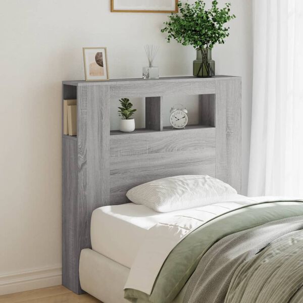 vidaXL LED Headboard Grey Sonoma 100x18.5x103.5 cm Engineered Wood