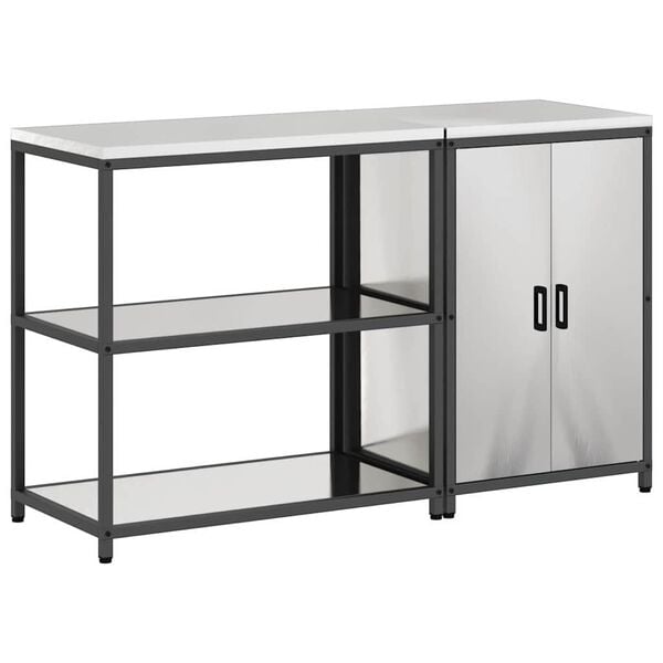 vidaXL Kitchen Storage Set with Shelf 2 pcs Silver Stainless Steel
