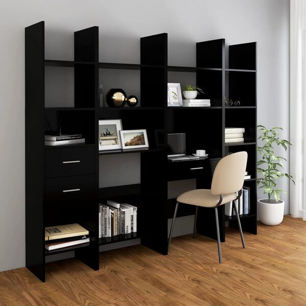 vidaXL 4 Piece Book Cabinet Set Black Engineered Wood