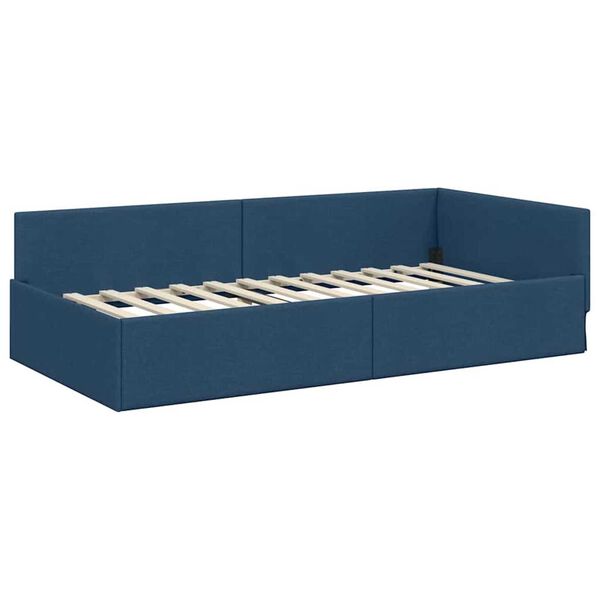 vidaXL Corner Bed Frame with Headboard Blue 90 cm x 200 cm Velvet