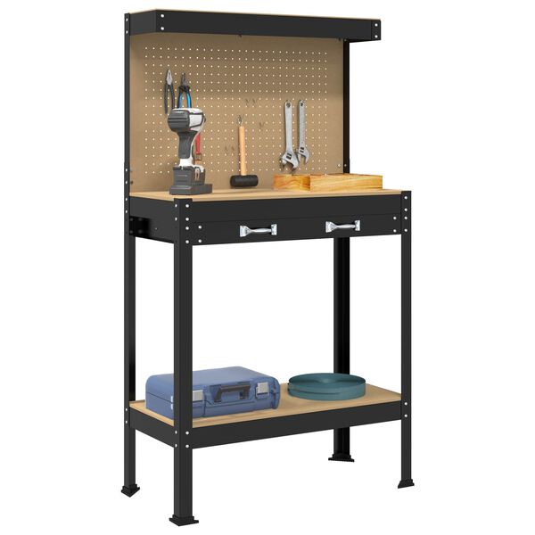 vidaXL Work Benches with Drawer Black 81 x 41 x 145 cm Engineered Wood