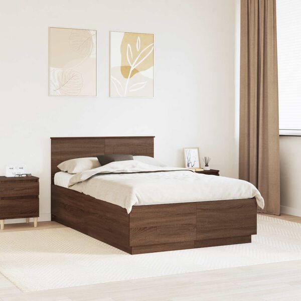 vidaXL Bed Frame with Headboard Brown Oak 120 x 200 cm Engineered Wood