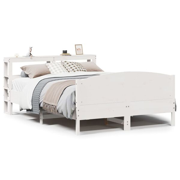 vidaXL Bed Frame without Mattress White 135x190 cm Double Solid Wood Pine