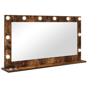 vidaXL Vanity Mirror with LED Strip Lights Smoked Oak 100 x 55 x 18 cm
