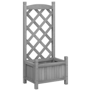 vidaXL Planter with Trellis Grey 40x30x90 cm Solid Wood Fir