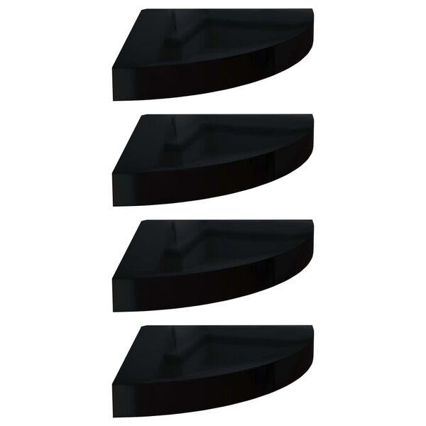 vidaXL Floating Corner Shelves 4 pcs High Gloss Black 25x25x3.8 cm MDF