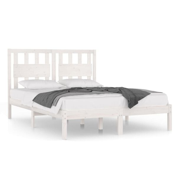 vidaXL Bed Frame without Mattress White Solid Wood Small Double