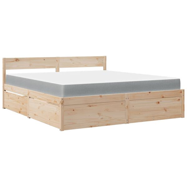 vidaXL Bed with Drawers and Mattress 180x200 cm Super King Solid Wood Pine