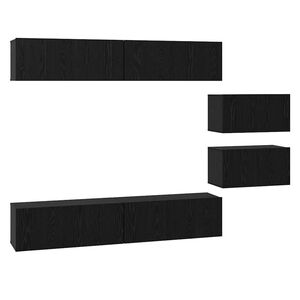 vidaXL TV Cabinet Set Wall-mounted 6 pcs Black Oak Engineered Wood
