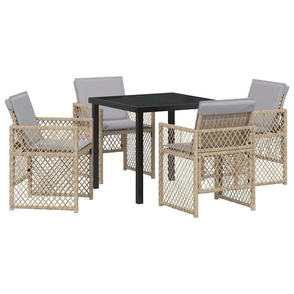 vidaXL Garden Dining Set 5 pcs Beige Poly Rattan
