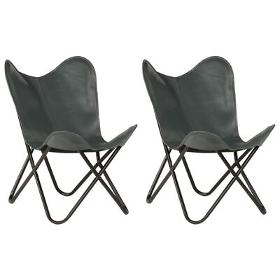 vidaXL Butterfly Chairs 2 pcs Grey Kids Size Real Leather