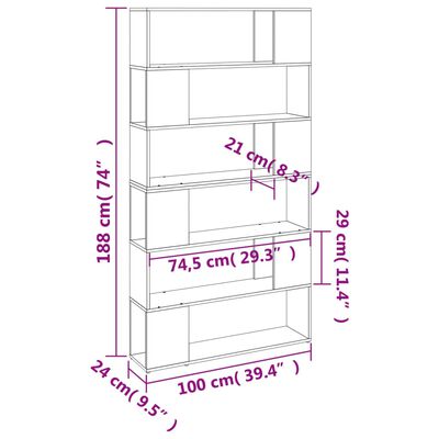vidaXL Book Cabinet/Room Divider Brown Oak 100x24x188 cm