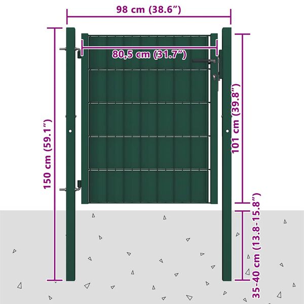 vidaXL Fence Gate PVC and Steel 100x100 cm Green