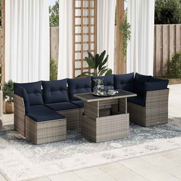 vidaXL 8 Piece Garden Sofa Set with Cushions Grey Poly Rattan Acacia