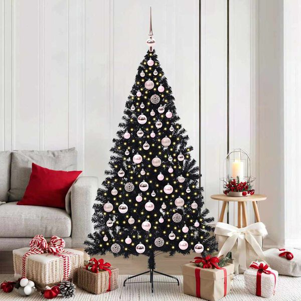 vidaXL Artificial Pre-lit Christmas Tree Black 180 cm PVC