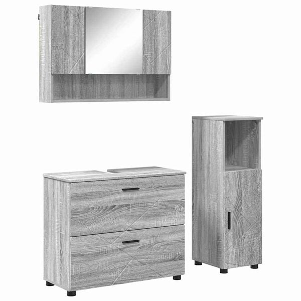 vidaXL Bathroom Furniture Set with Drawer with Shelf 3 pcs Grey Sonoma