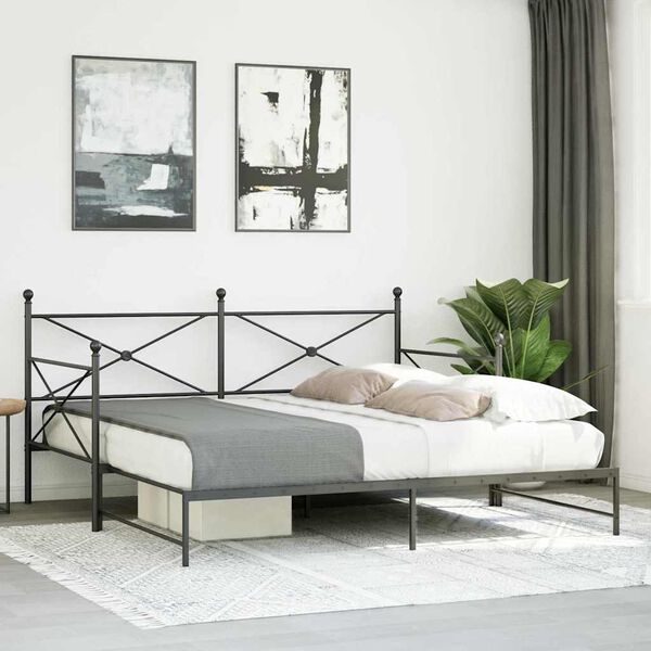 vidaXL Daybed with Trundle without Mattress Black 100x190 cm Steel