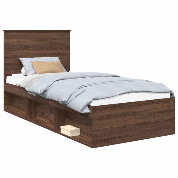 vidaXL Bed Frame with Headboard Brown Oak 90 x 190 cm Solid Pine Wood