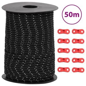 vidaXL Tent Guy Rope with Reflective Strips and Spanners 50 m 3 mm