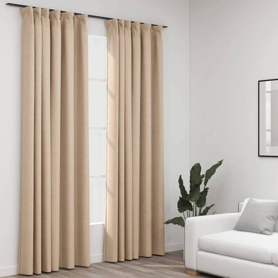 vidaXL Linen-Look Blackout Curtains with Hooks 2 pcs Beige 140x245 cm