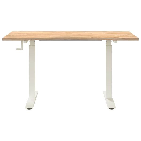 vidaXL Desk with Storage White and Natural 140 x 60 cm Solid Oak Wood