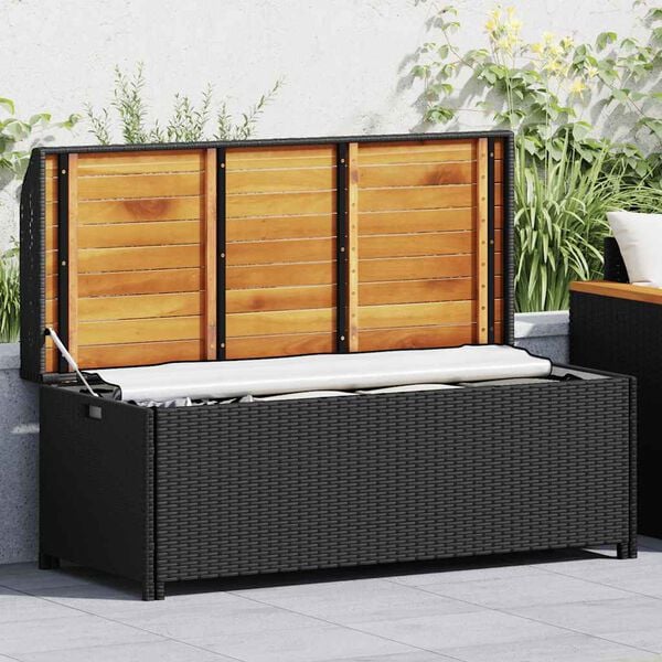 vidaXL Storage Bench Mix Beige 100x50x52 cm Poly Rattan and Acacia Wood