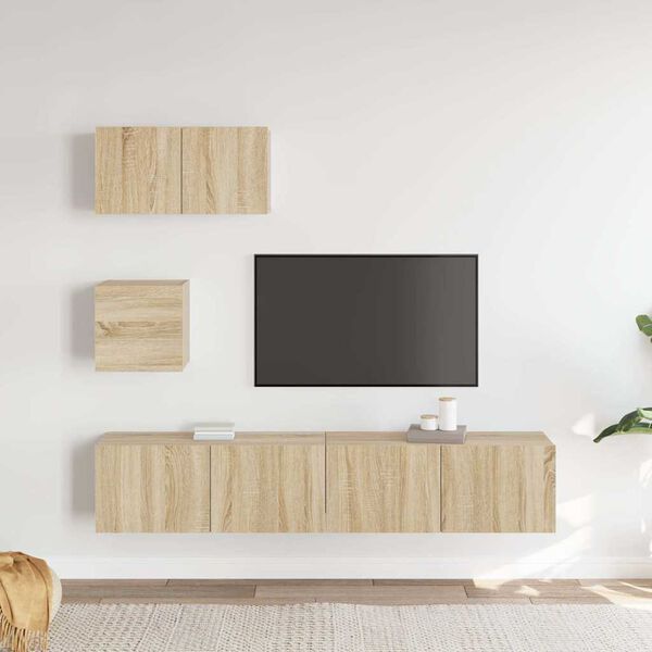 vidaXL 4 Piece TV Cabinet Set Sonoma Oak Engineered Wood