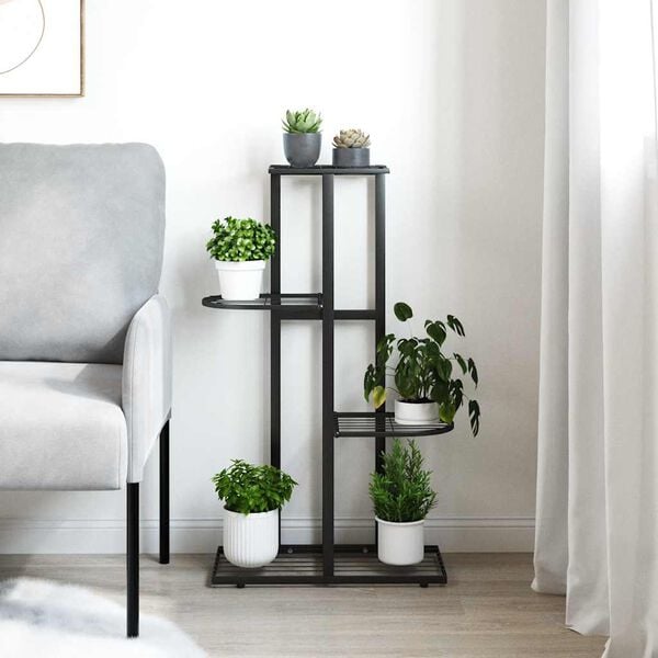 vidaXL 4-Floor Flower Stand 43x22x76 cm Black Metal