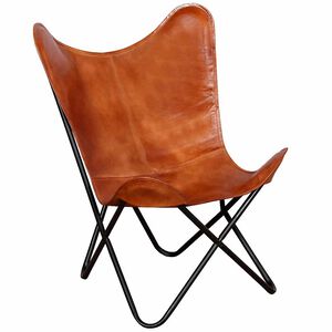 vidaXL Butterfly Chair Brown Real Leather