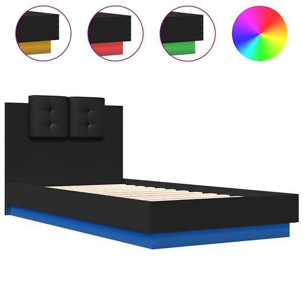vidaXL Bed Frame with LED without Mattress Black 75x190 cm Small Single