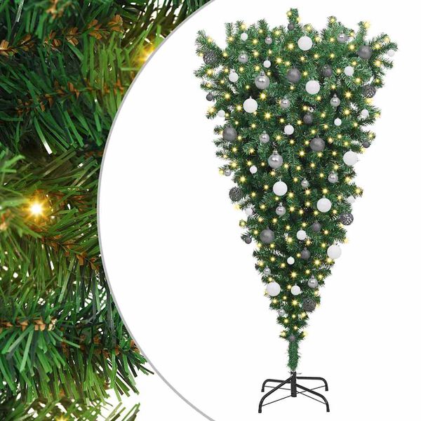 vidaXL Upside-down Artificial Pre-lit Christmas Tree with Ball Set PVC