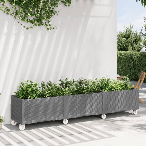 vidaXL Garden Planter with Wheels Light Grey 240x50x54 cm PP