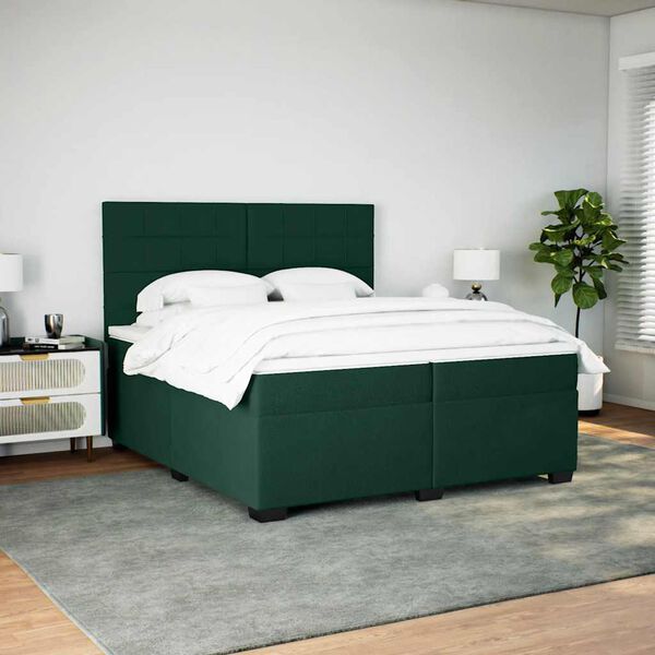 vidaXL Box Spring Bed with Mattress Dark Green 200x200 cm Velvet