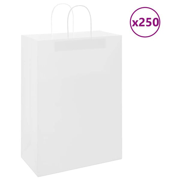 vidaXL Paper Bags 250 pcs with Handles White 32x17x44 cm