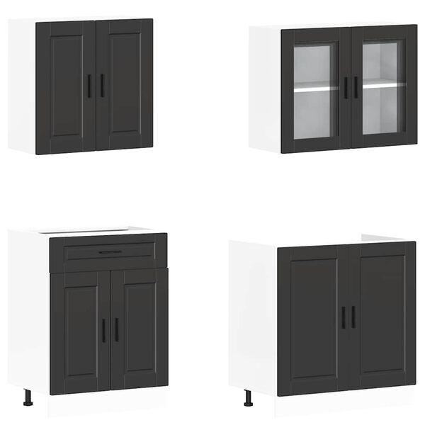 vidaXL 4 Piece Kitchen Cabinet Set Porto Black Engineered Wood