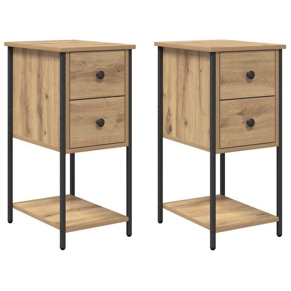 vidaXL Bedside Cabinet with Drawer 2 pcs Artisan oak 32 x 42 x 70 cm